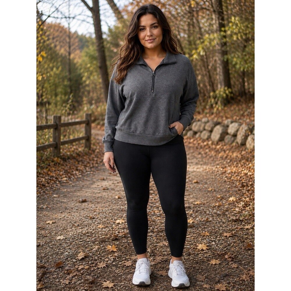 Balance Collection Women's Gray Crop Quarter Zip Performance Top L Athletic